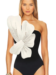 Pearl Flower Embellished Swimsuit Set