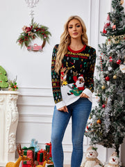 Knit Crewneck Embroidered Sweater â€?Santa Claus & Musical Notes