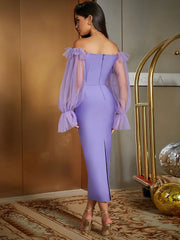 Off-Shoulder Mesh Sleeve Dress