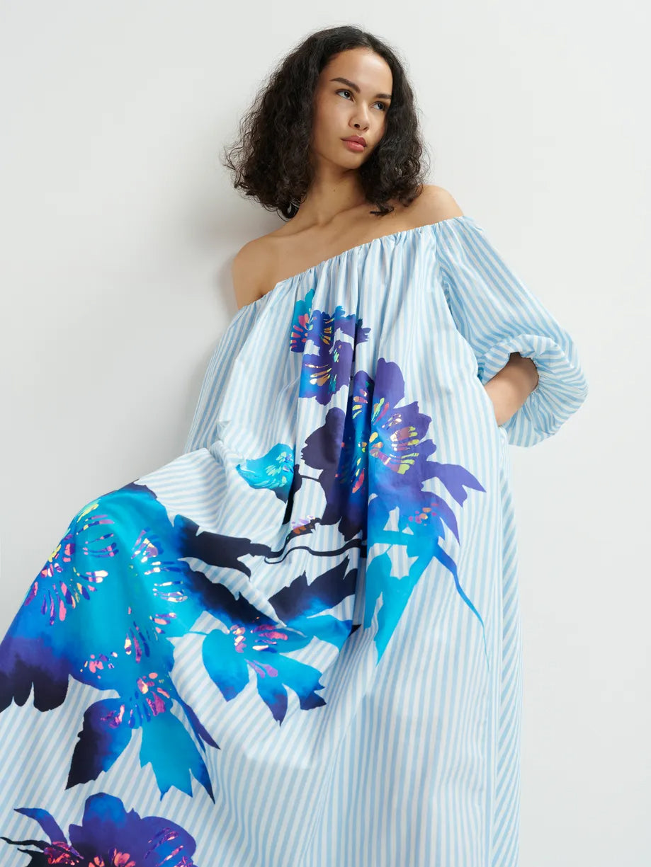 Striped Off The Shoulder Maxi Dress