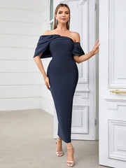 Pleated Bodycon Evening Gown