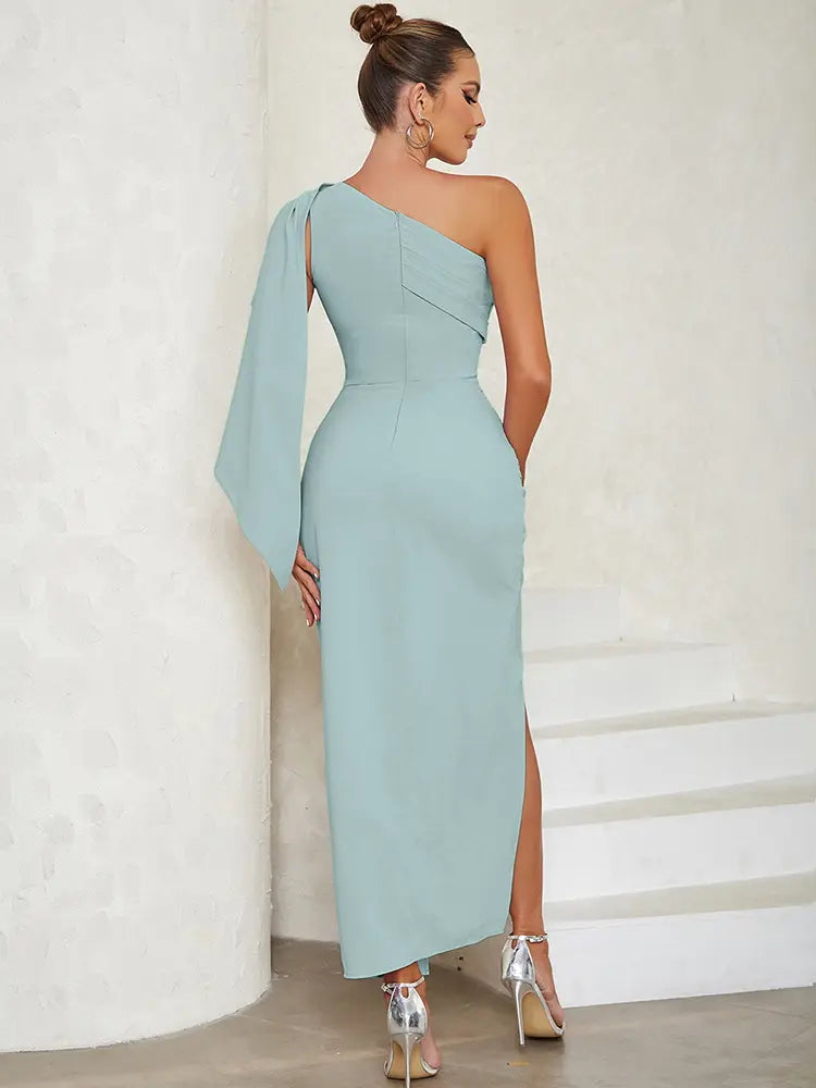 Vintage Asymmetric Belted Evening Dress