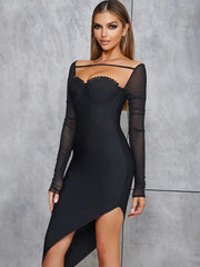 Bandage High Collar Mesh Dress