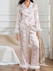 Christmas Tree Print Satin Pajama Set