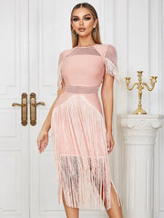 Mesh Fringe Bandage Dress