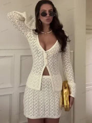 Women's Knit Cardigan Mini Skirt Set