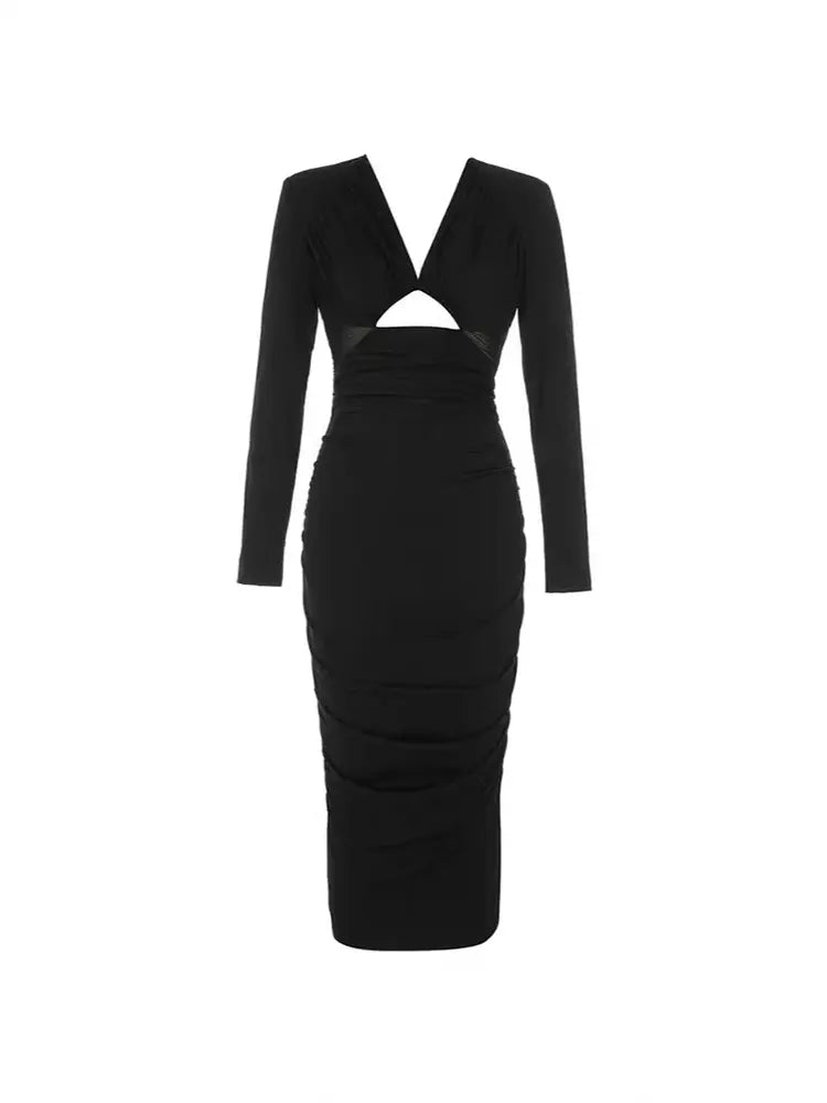 V-Neck Hollow Slim Fit Dress