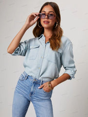 Button Down Roll-Tab Sleeve Denim Shirt