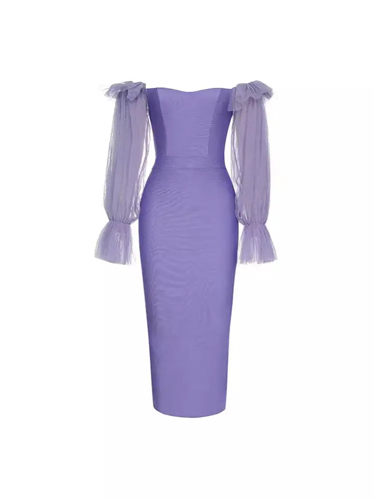 Off-Shoulder Mesh Sleeve Dress