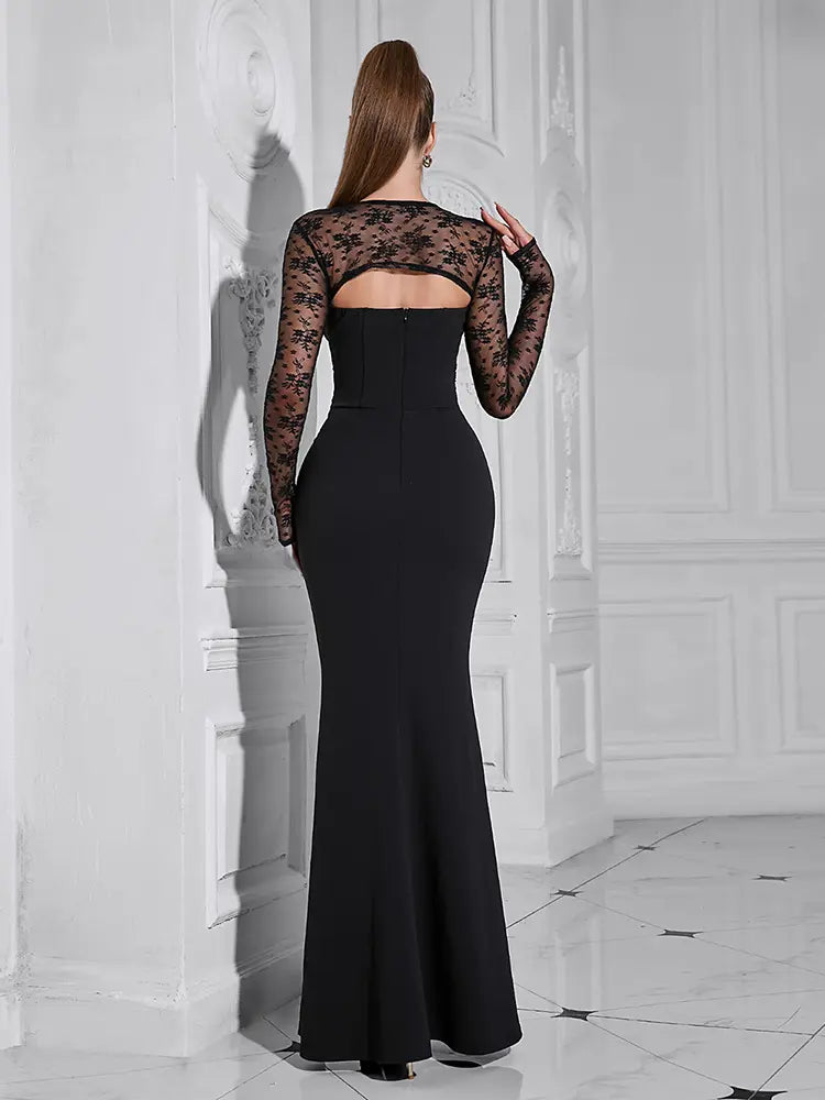 Hollow Neck Long Sleeve Dress