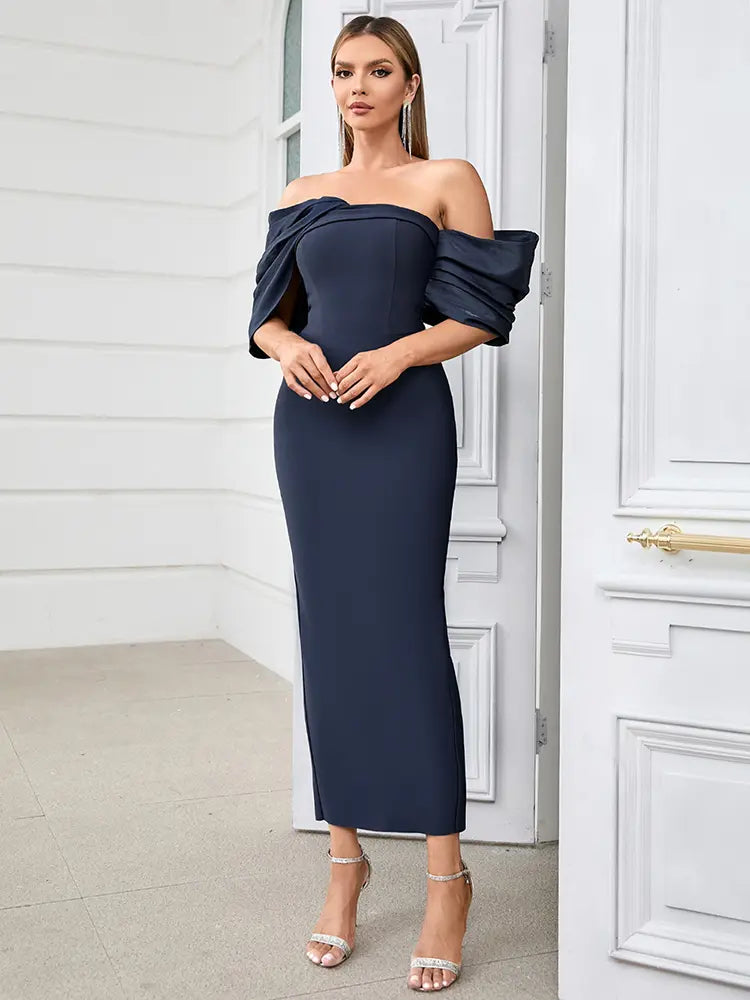 Pleated Bodycon Evening Gown