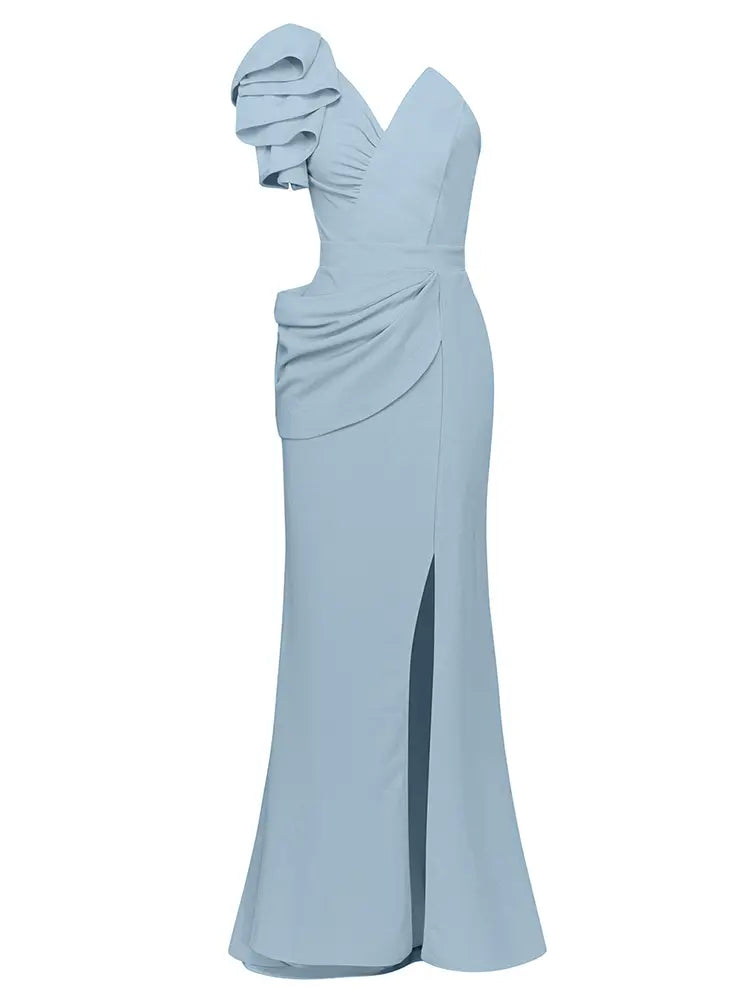 Asymmetrical Neckline High Slit Dress