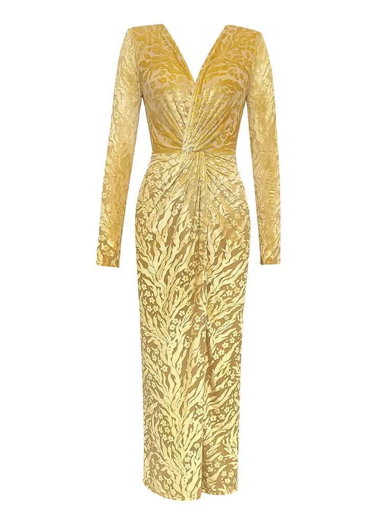 Velvet Long Sleeve Ruched Dress