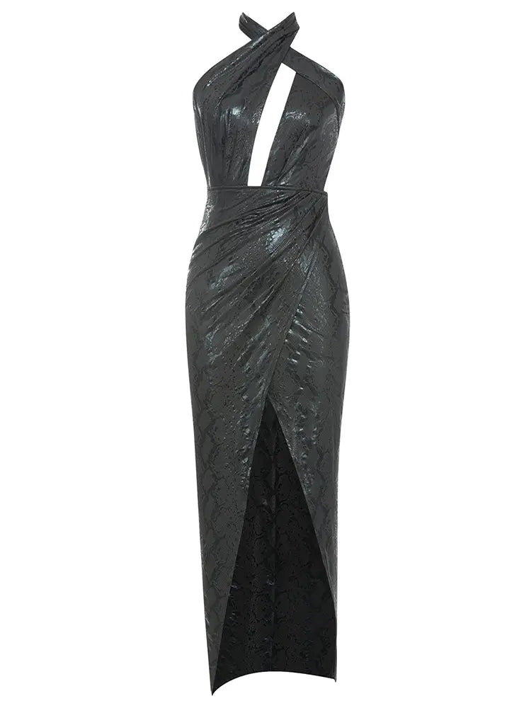 Backless Halter Slit Dress
