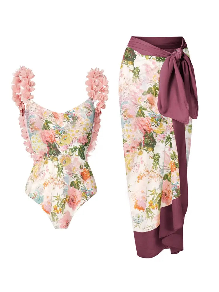 One-Piece Appliqué Bikini Swimsuit