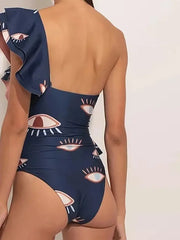 Evil Eye Ruffle Cutout One Piece Swimsuit