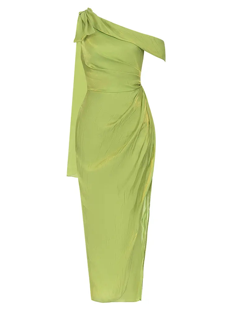 Asymmetric Shoulder Long Evening Dress