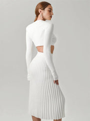 Stylish Solid Color Pleated Knit Skirt Set