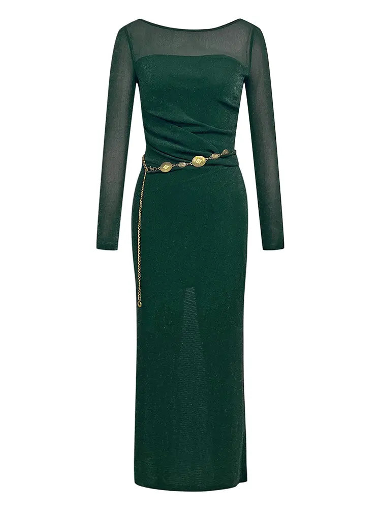 Sheer Mesh Long-Sleeve Dress