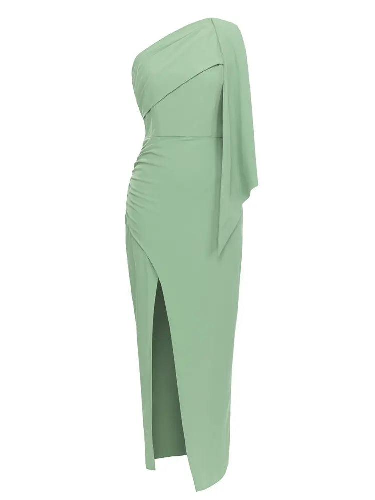 Vintage Asymmetric Belted Evening Dress