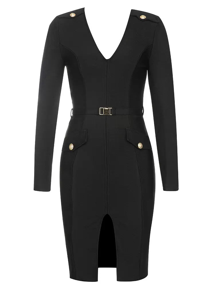 V-Neck Front Slit Dress