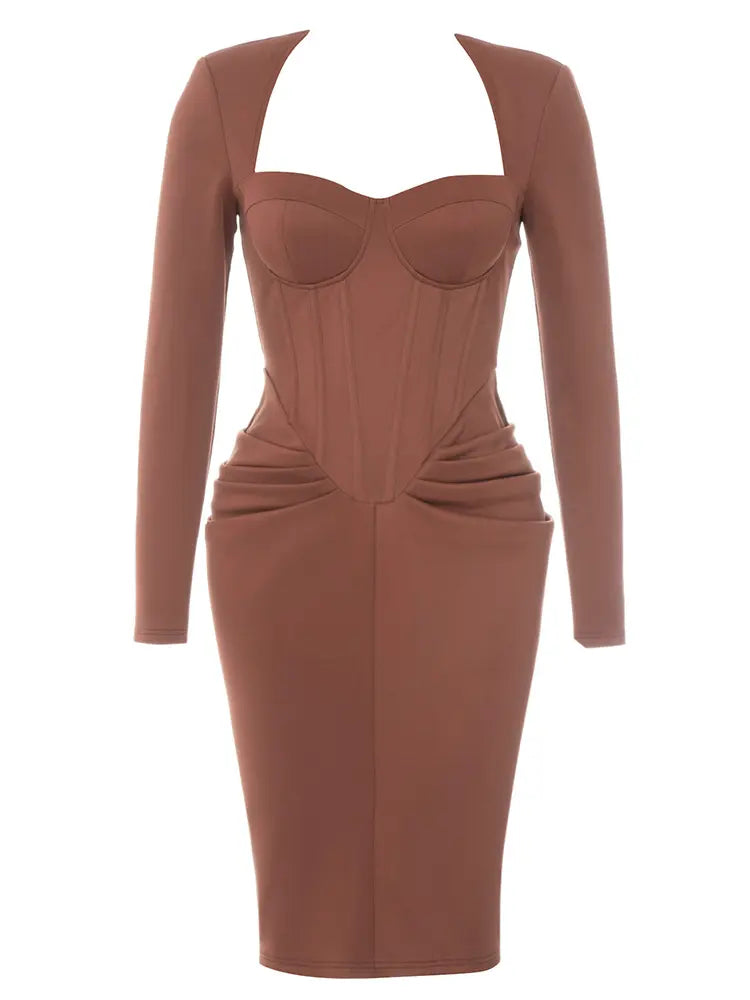 Square Neck Long Sleeve Dress