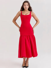 Low-Waist Bodycon Midi Dress - Scarlet Red