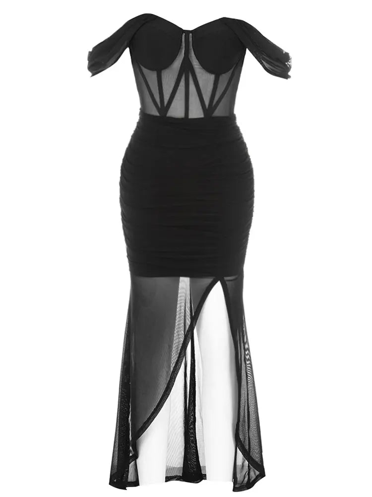 One-Shoulder Sheer Back Dress