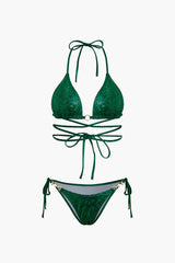 Grid Halter Swimsuit Bikini Set
