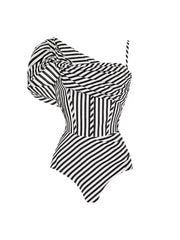 Off Shoulder Striped Print Swimsuit Set