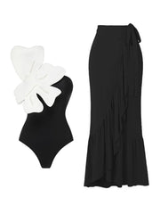Pearl Flower Embellished Swimsuit Set