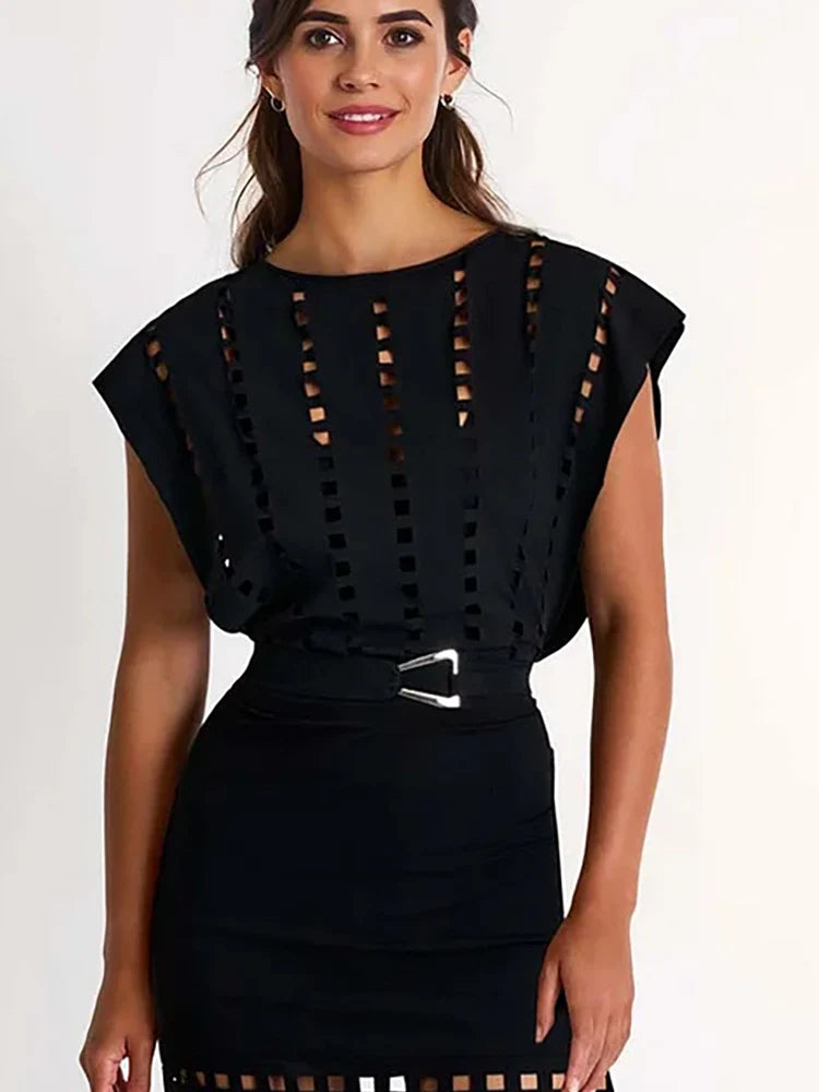 Cutout Swimsuit with Mini Skirt Set