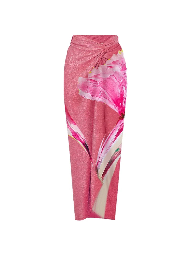 3D Floral Pink Print Swimsuit Set