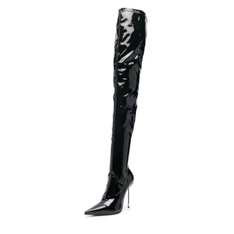 Patent Leather Thin heels Over The Knee Boots