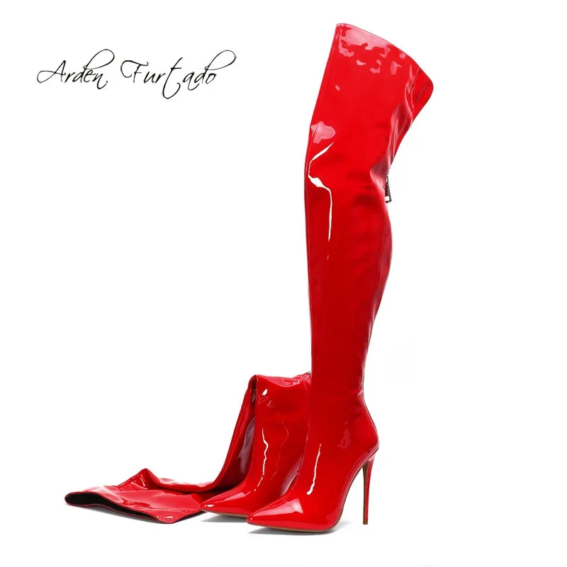 Red Patent Leather Over The Knee Boots