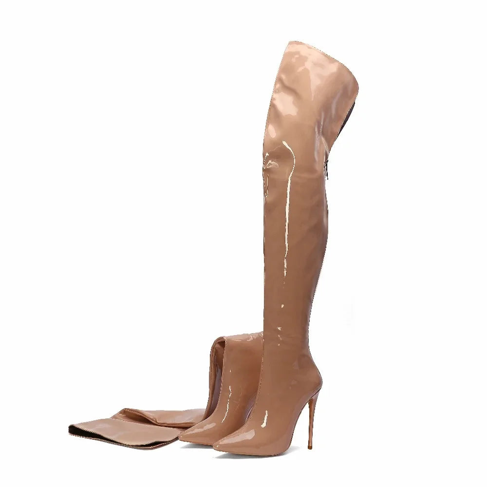 Red Patent Leather Over The Knee Boots