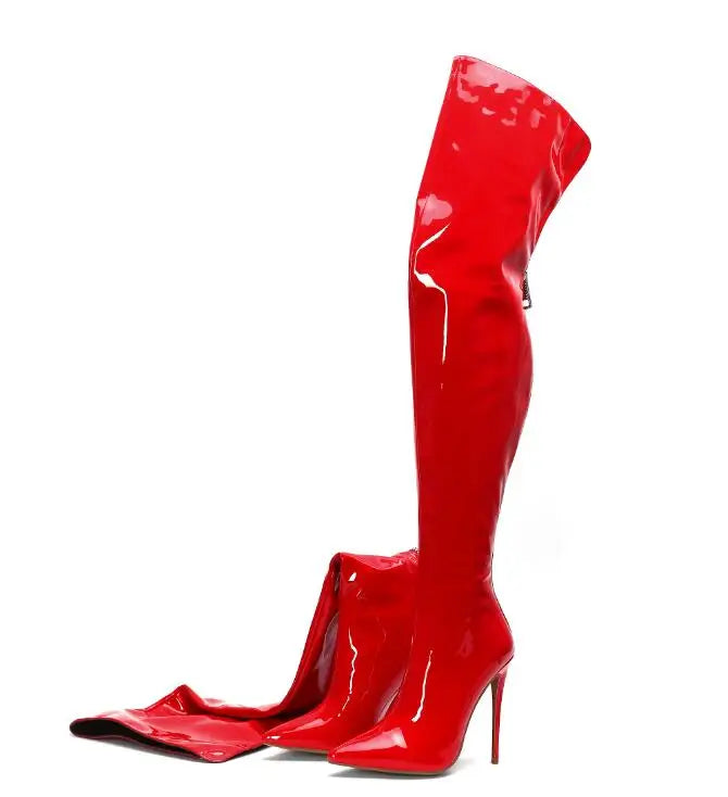 Red Patent Leather Over The Knee Boots