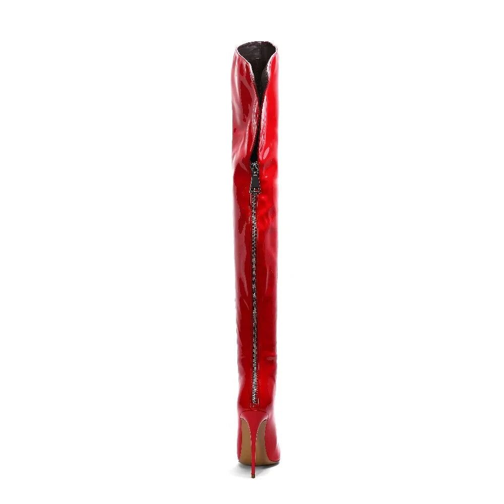 Red Patent Leather Over The Knee Boots