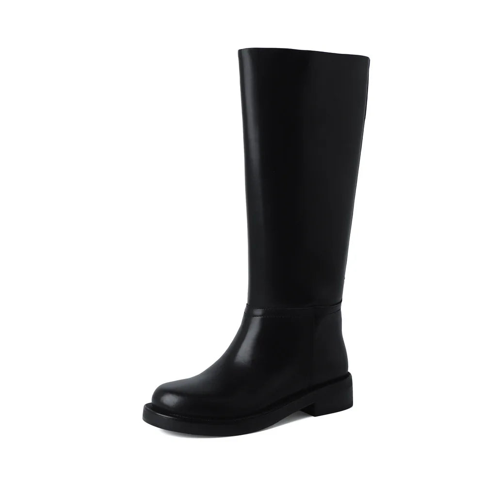 Round toe Platform Cowhide Riding Boots