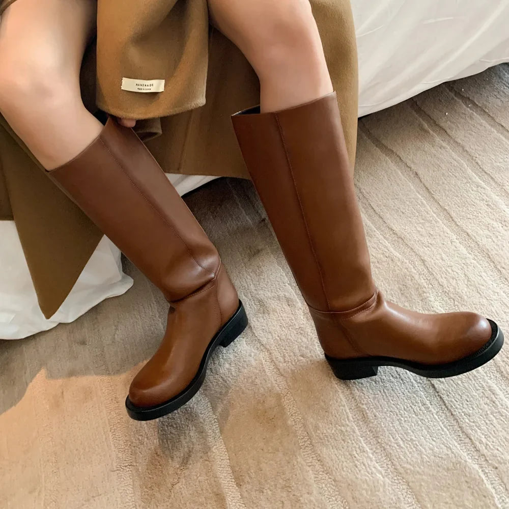 Round toe Platform Cowhide Riding Boots