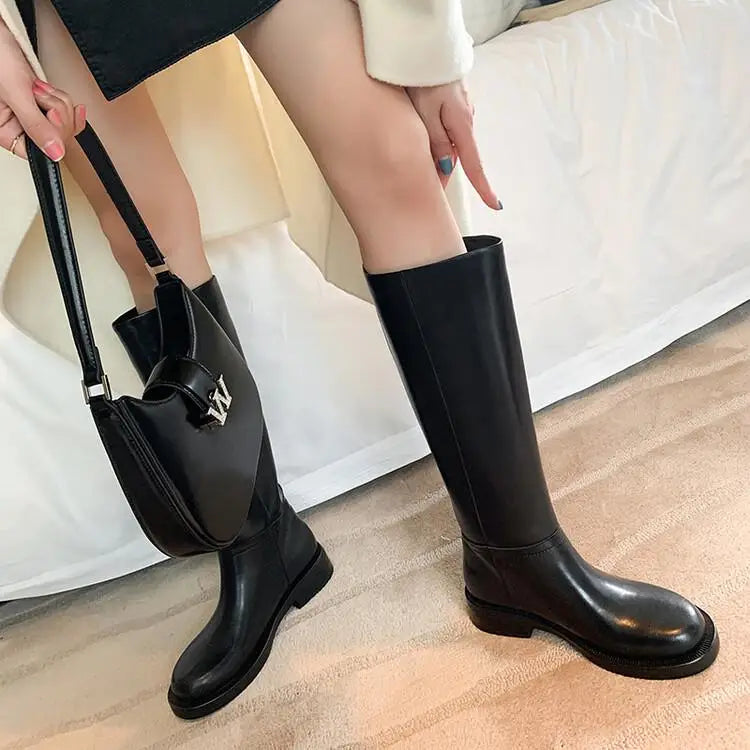Round toe Platform Cowhide Riding Boots