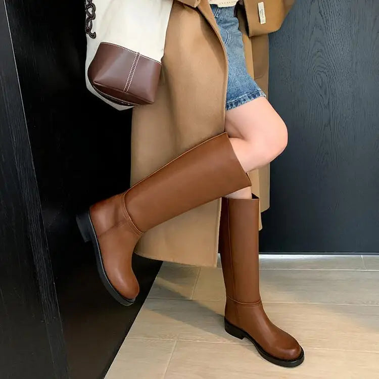 Round toe Platform Cowhide Riding Boots