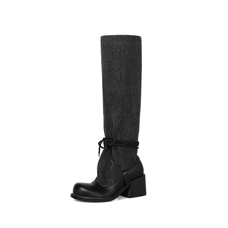 Autumn Ankle strap cowhide Knee high Boots