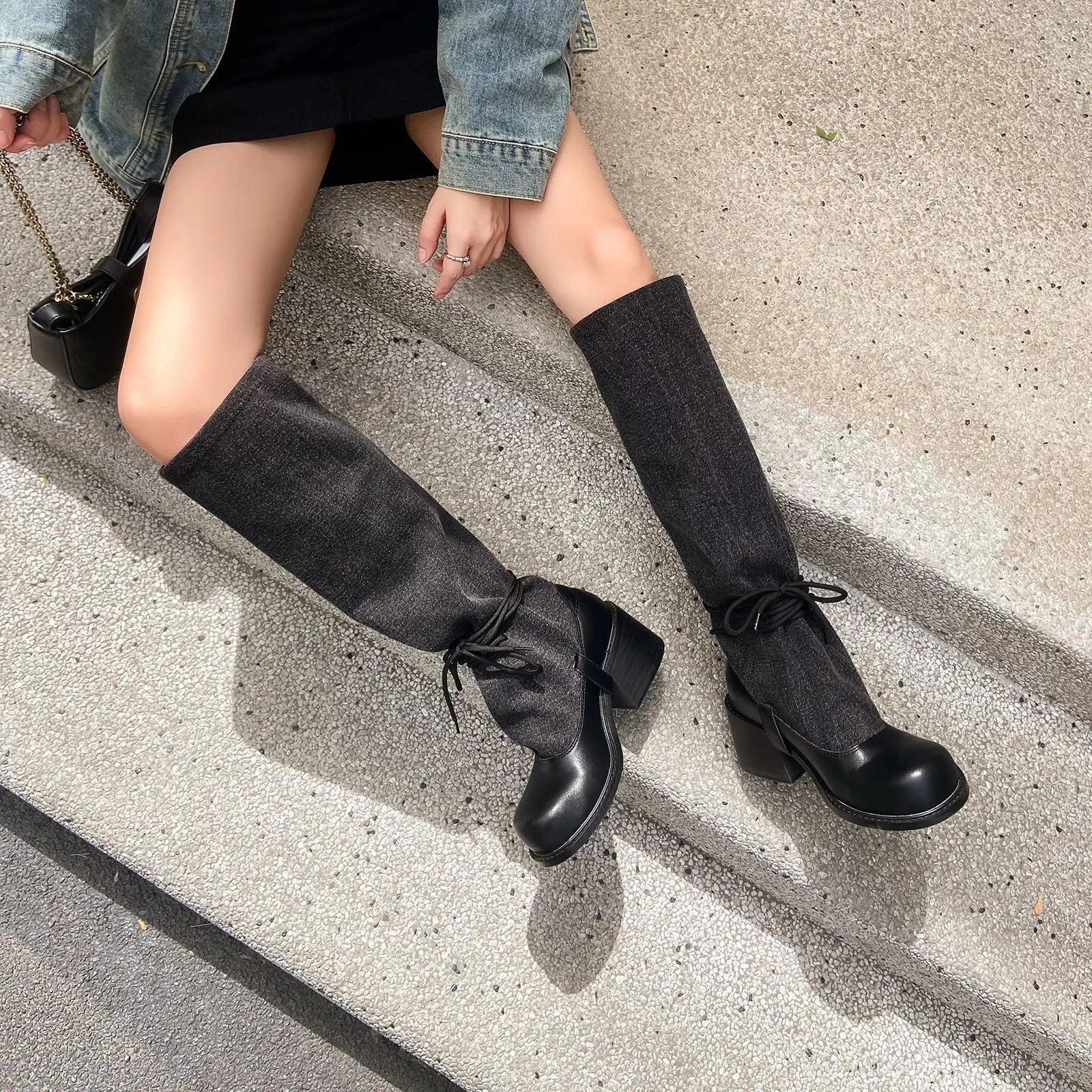 Autumn Ankle strap cowhide Knee high Boots