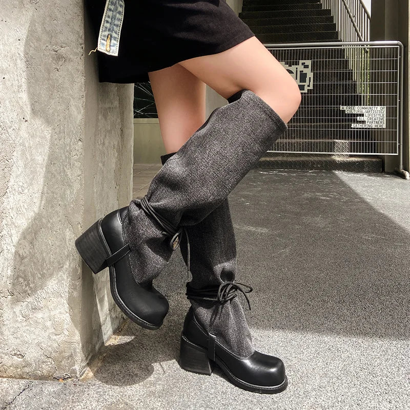 Autumn Ankle strap cowhide Knee high Boots