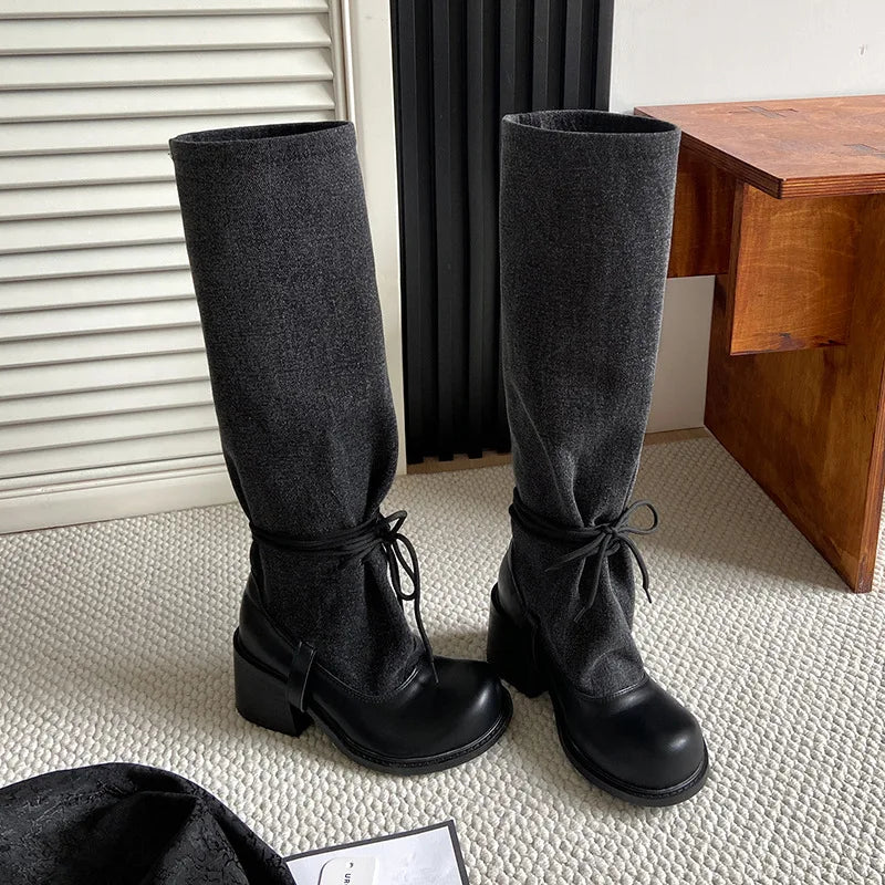 Autumn Ankle strap cowhide Knee high Boots