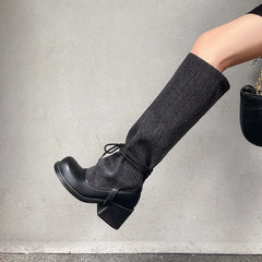 Autumn Ankle strap cowhide Knee high Boots