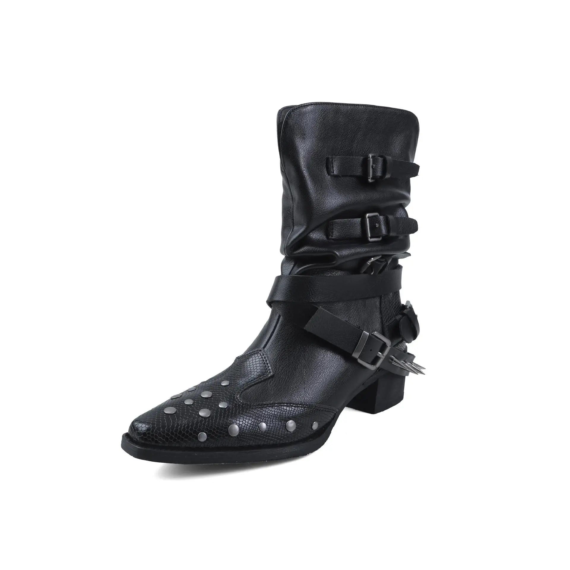 Autumn Belt buckle cowhide Knee high Boots