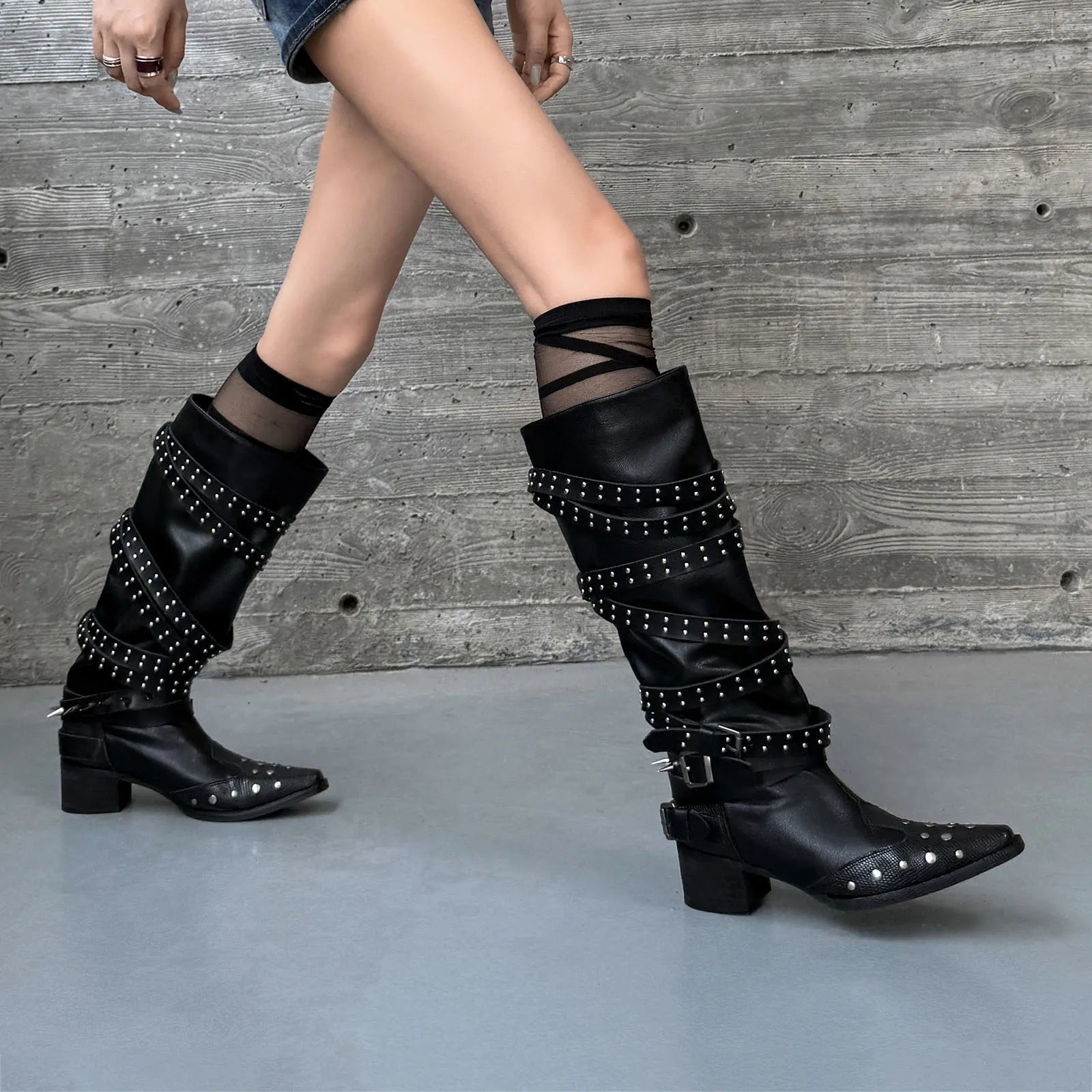 Autumn Belt buckle cowhide Knee high Boots