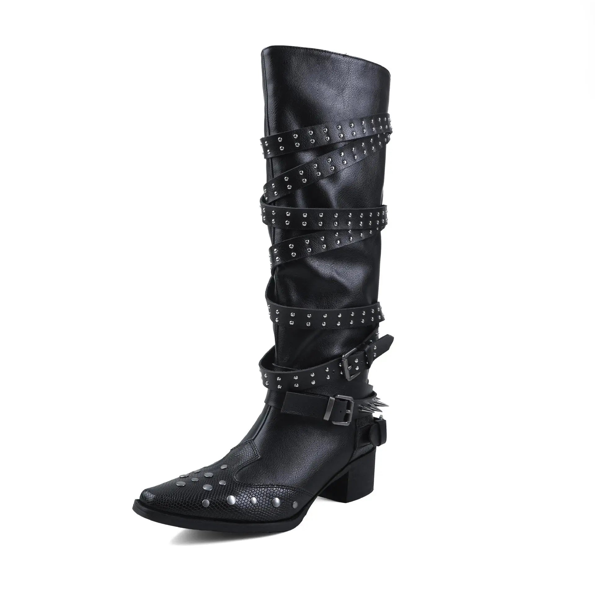 Autumn Belt buckle cowhide Knee high Boots